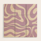 Modern Retro Liquid Swirl Abstract Pattern Square in Lavender Cream Wood Wall Art Gallery Image 1