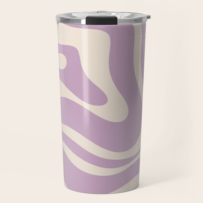 Modern Retro Liquid Swirl Abstract Pattern Square in Lavender Cream Travel Mug Gallery Image 1