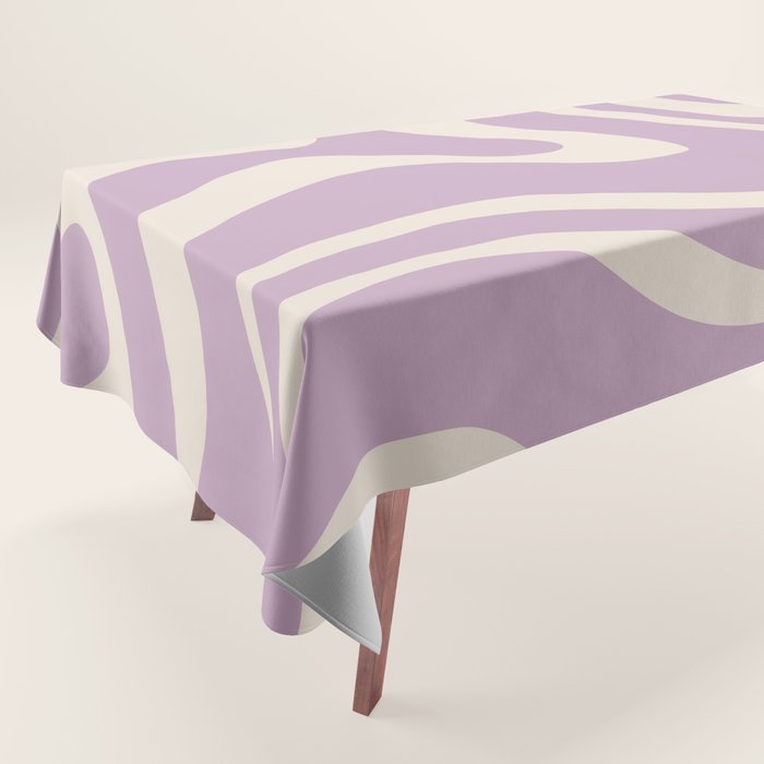 Modern Retro Liquid Swirl Abstract Pattern Square in Lavender Cream Tablecloth Gallery Image 1