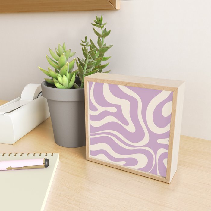 Modern Retro Liquid Swirl Abstract Pattern Square in Lavender Cream Mini Art Print Gallery Image 2