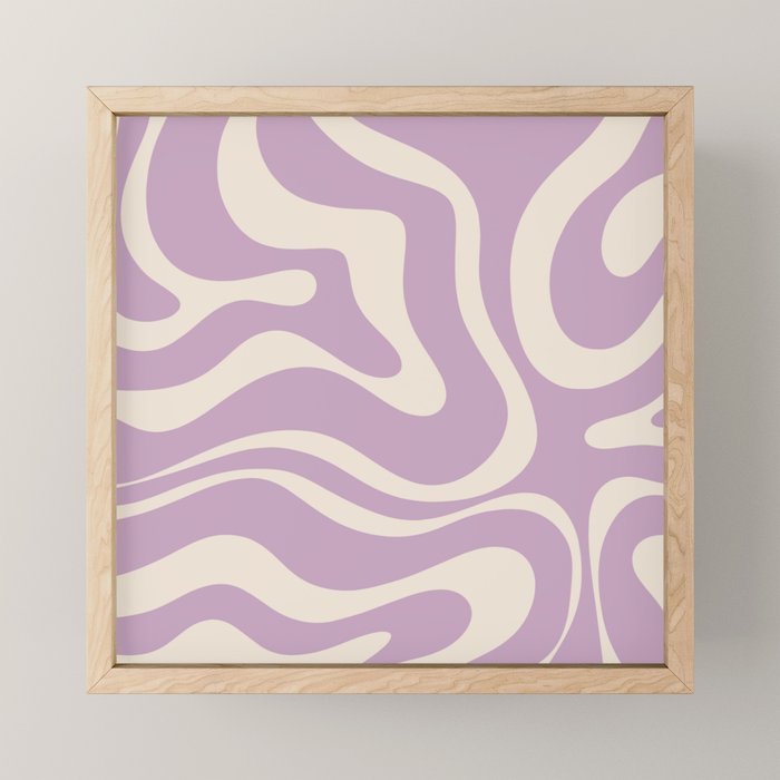 Modern Retro Liquid Swirl Abstract Pattern Square in Lavender Cream Mini Art Print Gallery Image 1