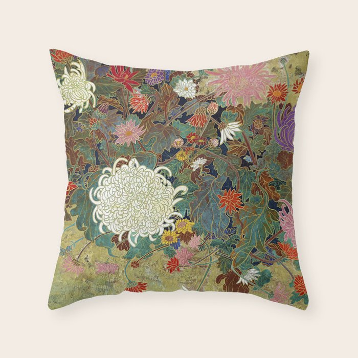 Vivid type flower Japanese painting Throw Pillow Gallery Image 6