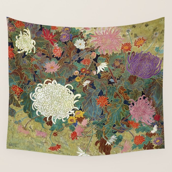 Vivid type flower Japanese painting Wall Tapestry