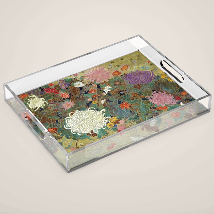 Vivid type flower Japanese painting Acrylic Tray Gallery Image 1
