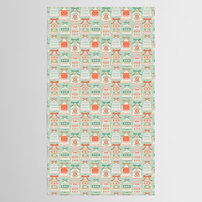 Folk Art Holiday Bells - Light Green Tablecloth Gallery Image 2