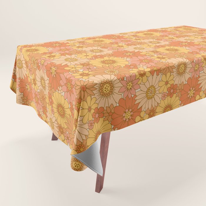 70s Retro Daisy Floral Tablecloth Gallery Image 1