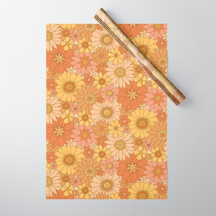 70s Retro Daisy Floral Wrapping Paper Gallery Image 1