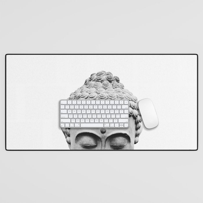 Shy Buddha - Black and White Photography Desk Mat Gallery Image 1