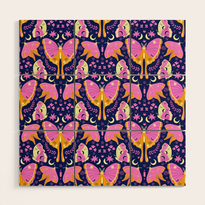 Purple Violet Luna Moths Wood Wall Art Gallery Image 1