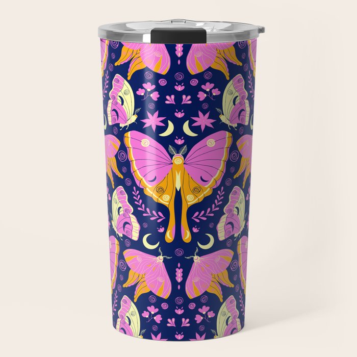 Purple Violet Luna Moths Travel Mug Gallery Image 1
