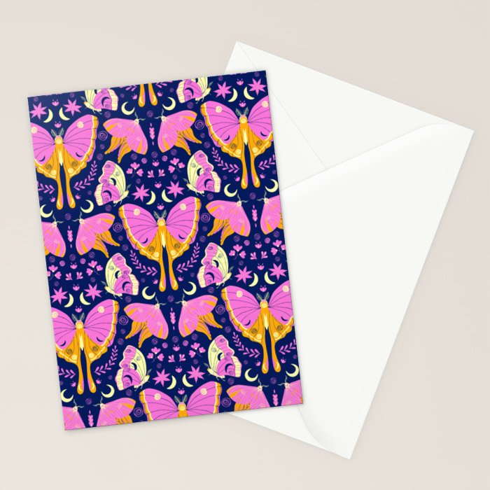 Purple Violet Luna Moths Stationery Card Gallery Image 2