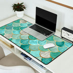 Moroccan Mermaid Fish Scale Pattern, Green and Gold Desk Mat Gallery Image 2