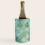 Moroccan Mermaid Fish Scale Pattern, Green and Gold Wine Chiller Gallery Image 3