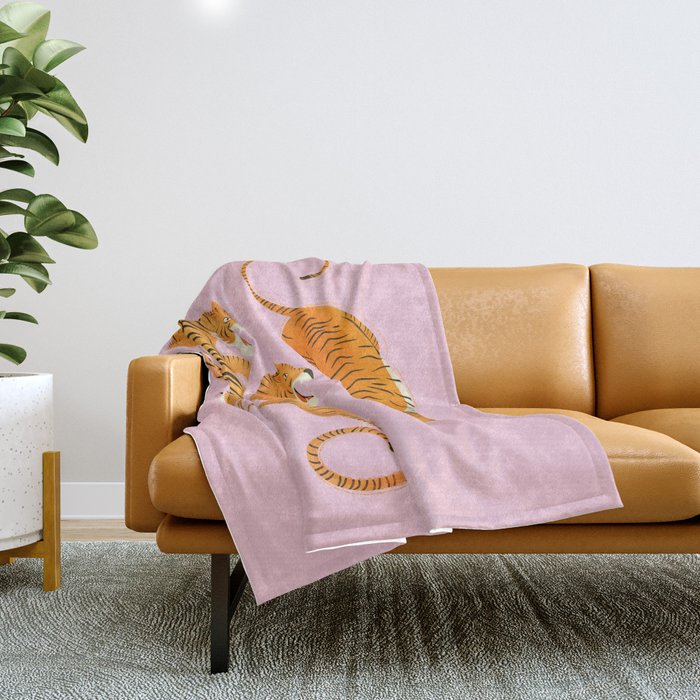 Three fierce tigers Throw Blanket Gallery Image 1
