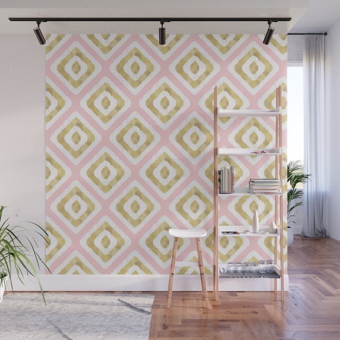 Pink & Gold Ikat Pattern Wall Mural Gallery Image 1