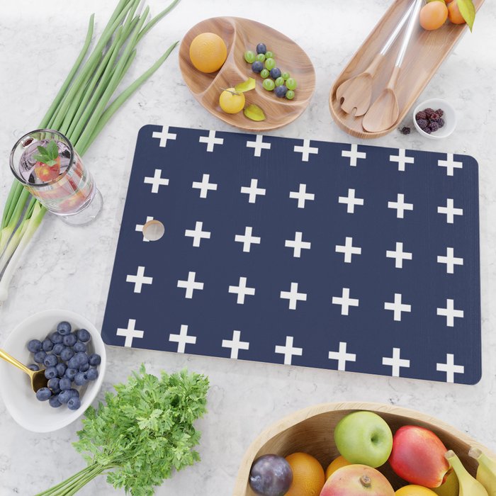 Navy Blue Swiss Cross Minimalist Line Drawing Cutting Board Gallery Image 2