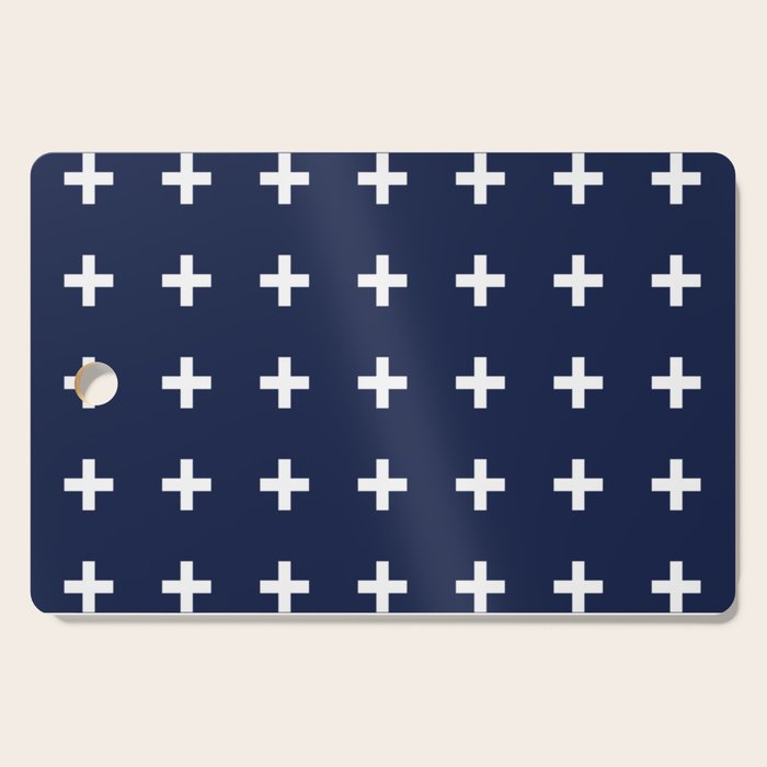 Navy Blue Swiss Cross Minimalist Line Drawing Cutting Board Gallery Image 1