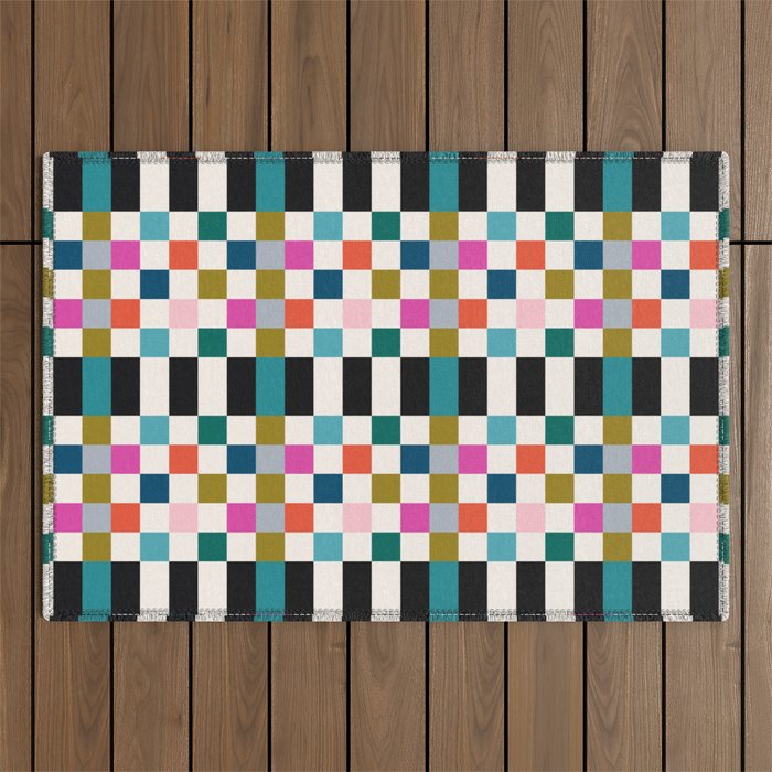 Colorful Checkerboard Outdoor Rug Gallery Image 1