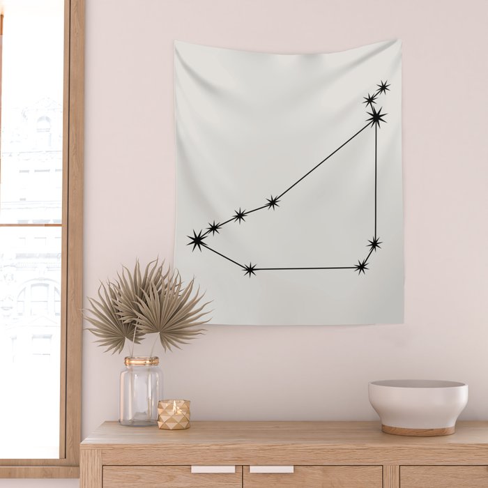Capricorn Zodiac Star Constellation Line Art White Wall Tapestry Gallery Image 2