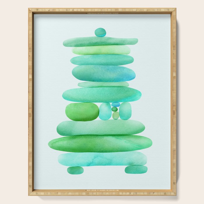 Sea Glass Cairn Watercolor Serving Tray Gallery Image 1