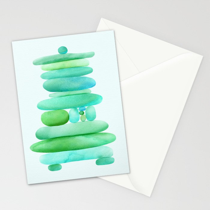 Sea Glass Cairn Watercolor Stationery Card Gallery Image 2