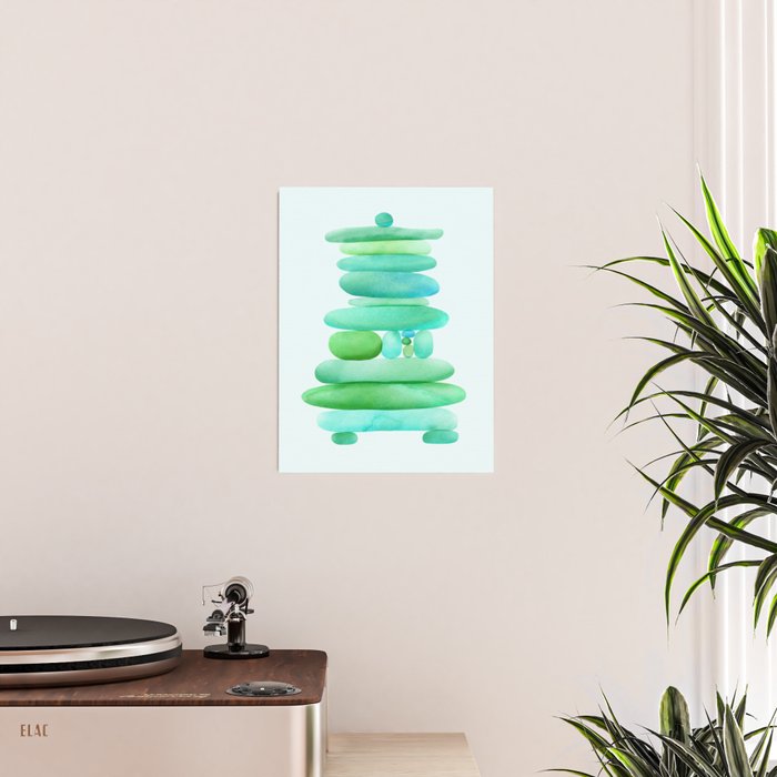 Sea Glass Cairn Watercolor Poster Gallery Image 2