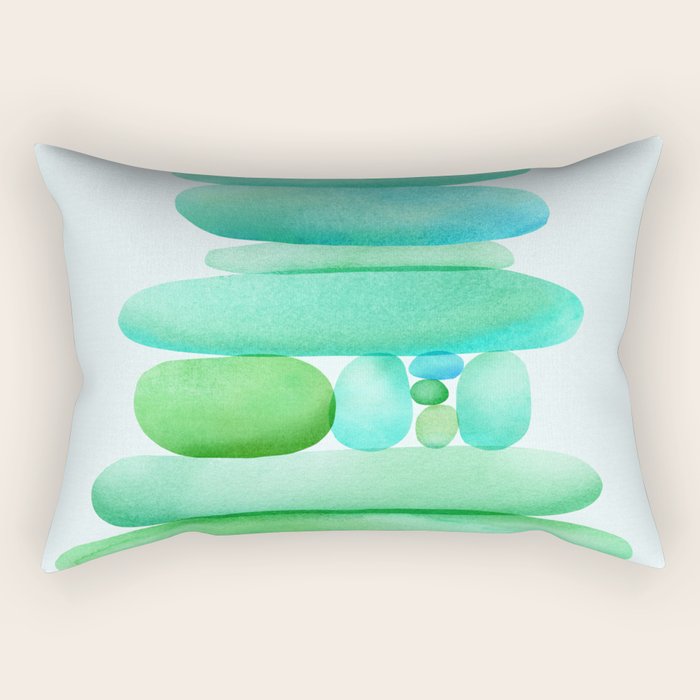 Sea Glass Cairn Watercolor Rectangular Pillow Gallery Image 1