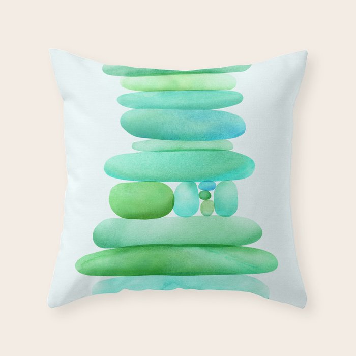 Sea Glass Cairn Watercolor Throw Pillow Gallery Image 1
