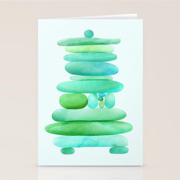 Sea Glass Cairn Watercolor Stationery Card Gallery Image 2