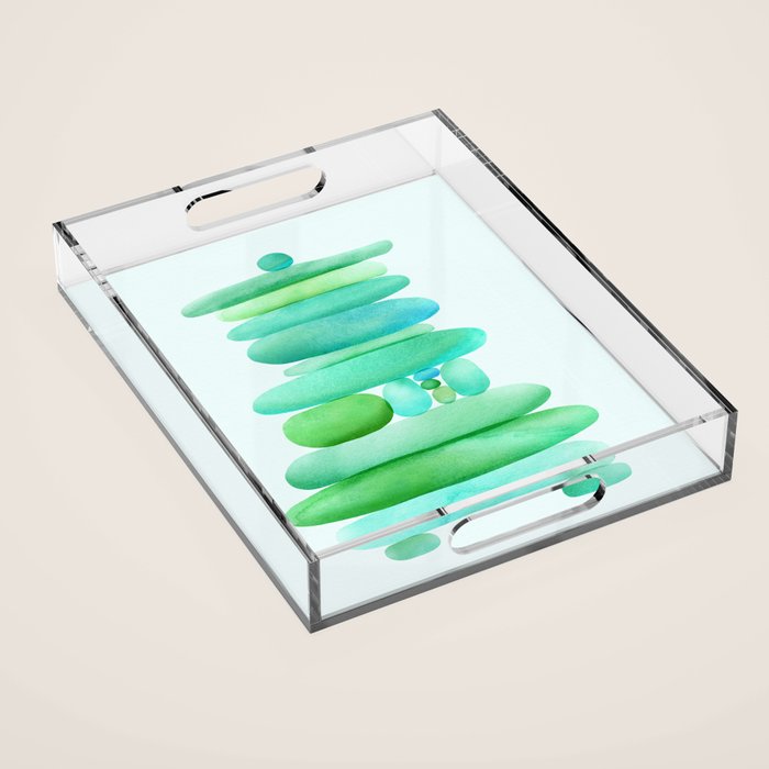 Sea Glass Cairn Watercolor Acrylic Tray Gallery Image 1