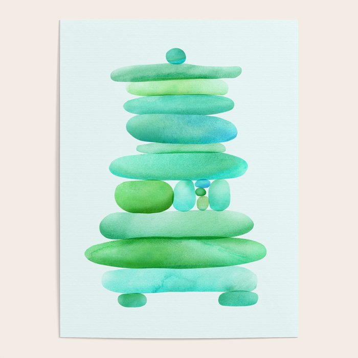 Sea Glass Cairn Watercolor Poster Gallery Image 4