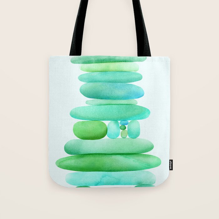 Sea Glass Cairn Watercolor Tote Bag Gallery Image 1