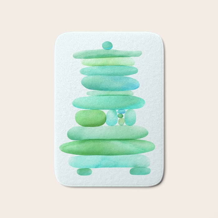 Sea Glass Cairn Watercolor Bath Mat Gallery Image 1