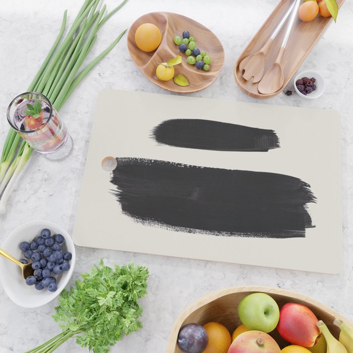 Mid Century Modern Minimalist Abstract Art Brush Strokes Black & White Ink Art Brush Strokes Cutting Board Gallery Image 2