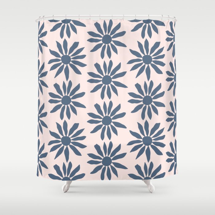 Blue Flowers on Pink Background - Pattern Shower Curtain Gallery Image 1
