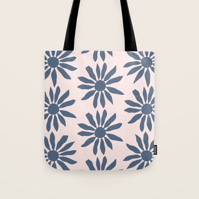 Blue Flowers on Pink Background - Pattern Tote Bag Gallery Image 1