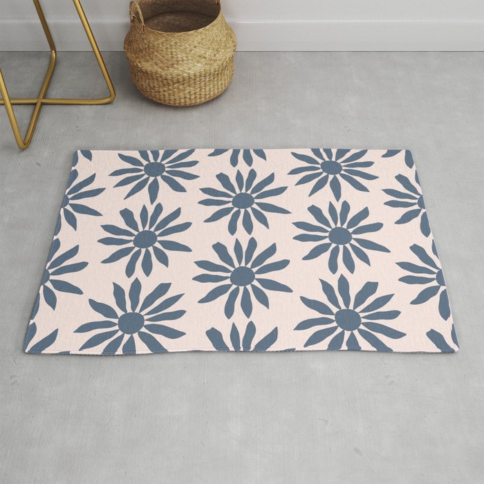 Blue Flowers on Pink Background - Pattern Rug Gallery Image 1