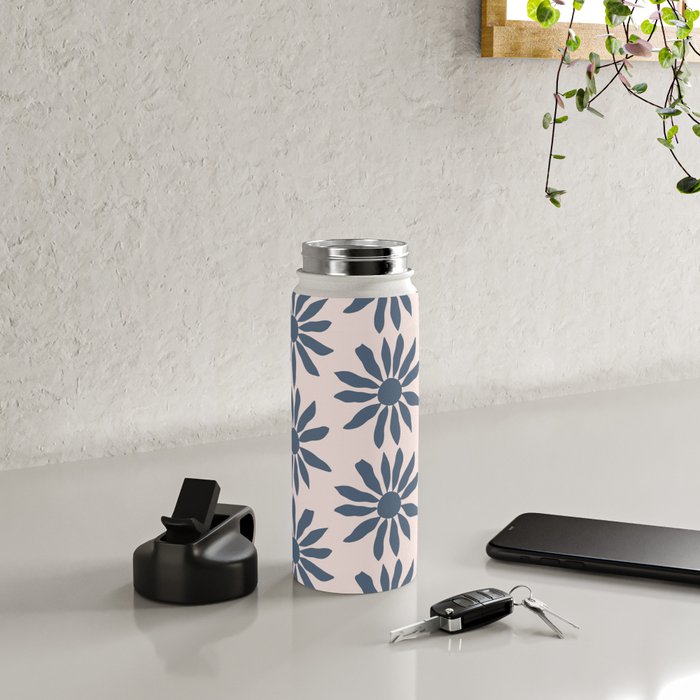 Blue Flowers on Pink Background - Pattern Water Bottle Gallery Image 4
