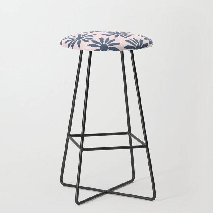 Blue Flowers on Pink Background - Pattern Stool Gallery Image 1