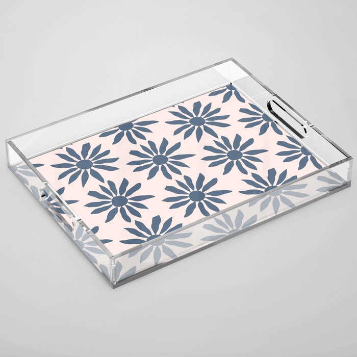 Blue Flowers on Pink Background - Pattern Acrylic Tray Gallery Image 1