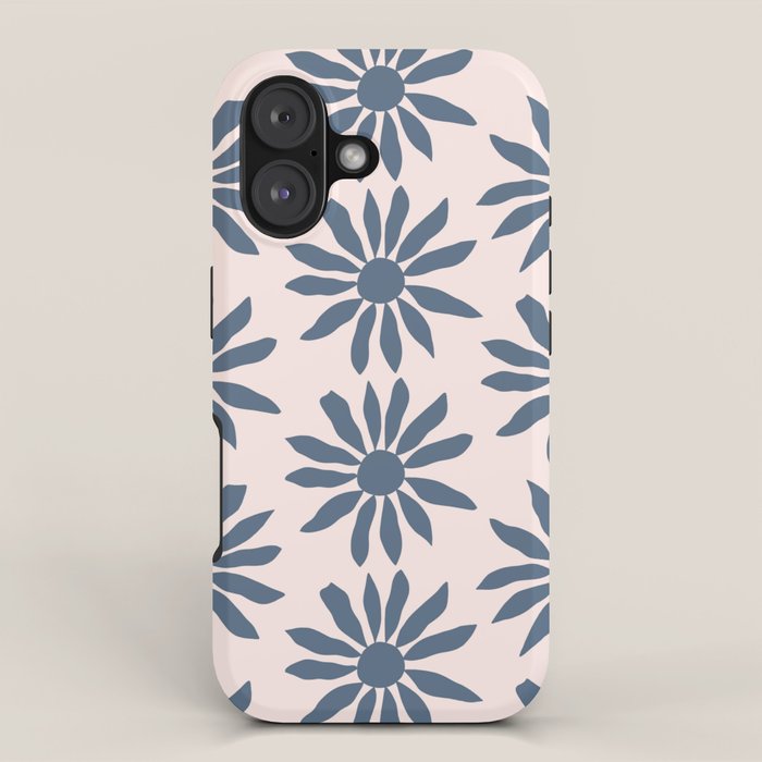 Blue Flowers on Pink Background - Pattern iPhone Case Gallery Image 1