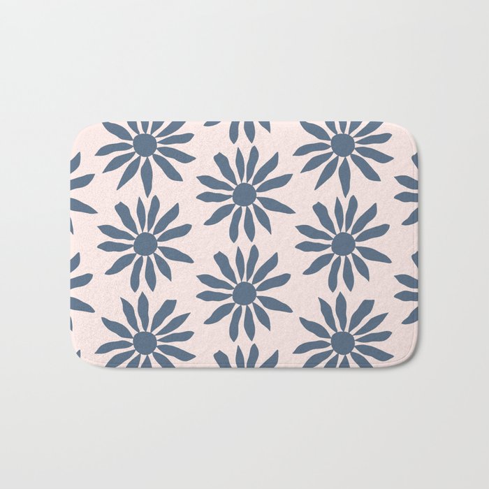Blue Flowers on Pink Background - Pattern Bath Mat Gallery Image 1