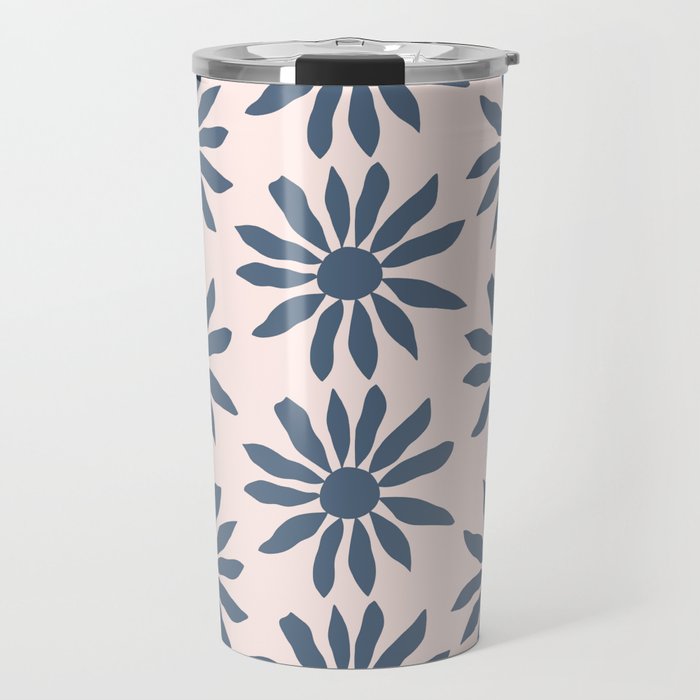 Blue Flowers on Pink Background - Pattern Travel Mug Gallery Image 1