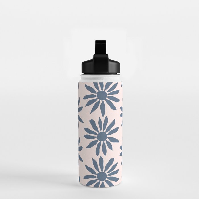 Blue Flowers on Pink Background - Pattern Water Bottle Gallery Image 2