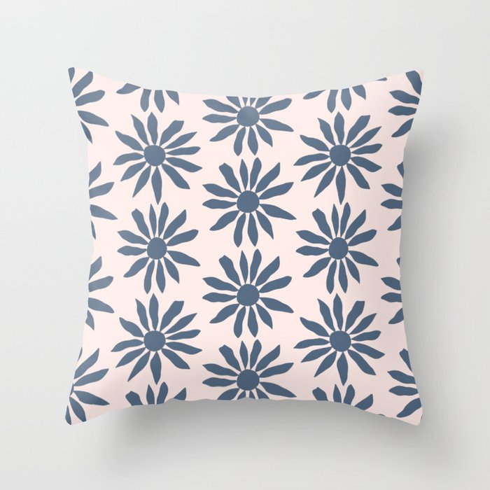 Blue Flowers on Pink Background - Pattern Throw Pillow Gallery Image 1