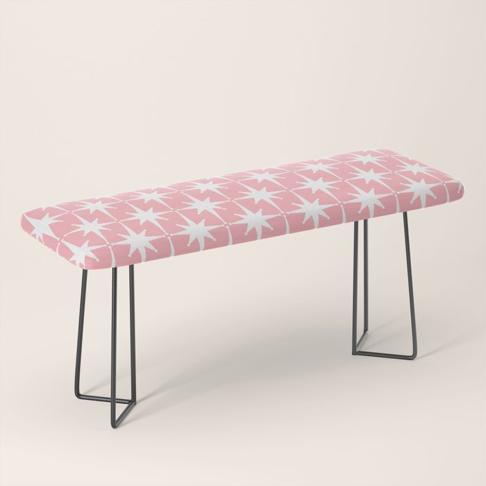 Midcentury Modern Atomic Age Starburst Pattern in White and Pink Bench Gallery Image 1
