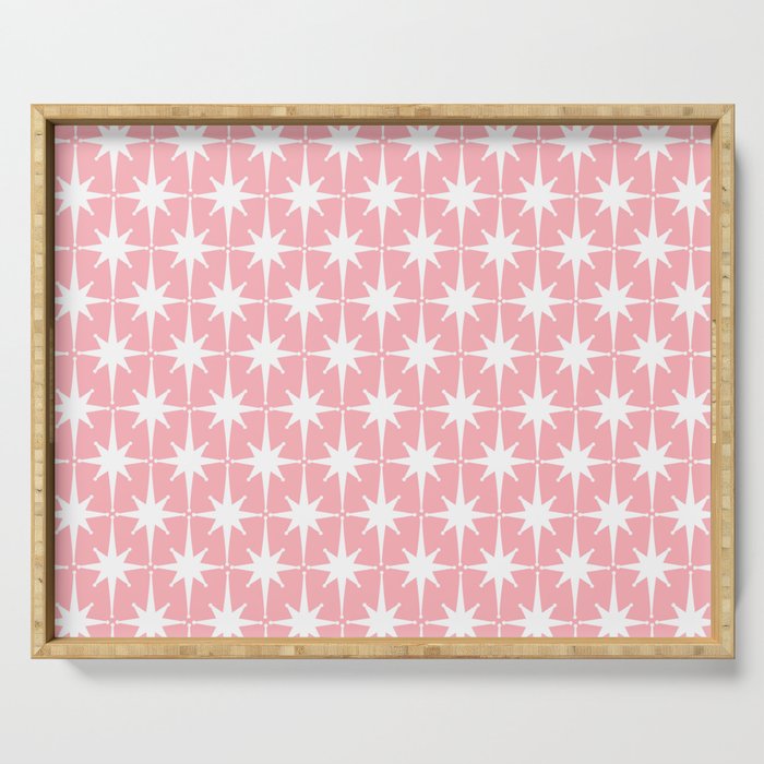 Midcentury Modern Atomic Age Starburst Pattern in White and Pink Serving Tray Gallery Image 1
