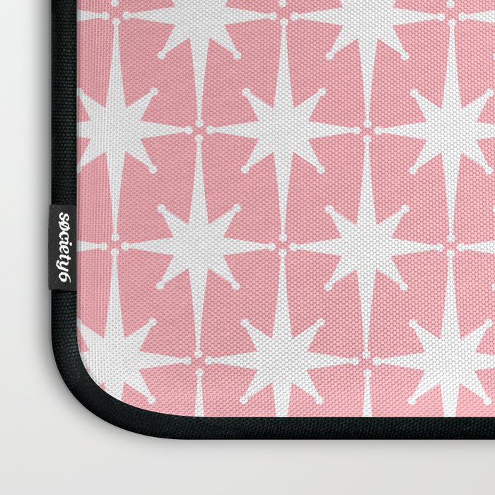 Midcentury Modern Atomic Age Starburst Pattern in White and Pink Laptop Sleeve Gallery Image 3