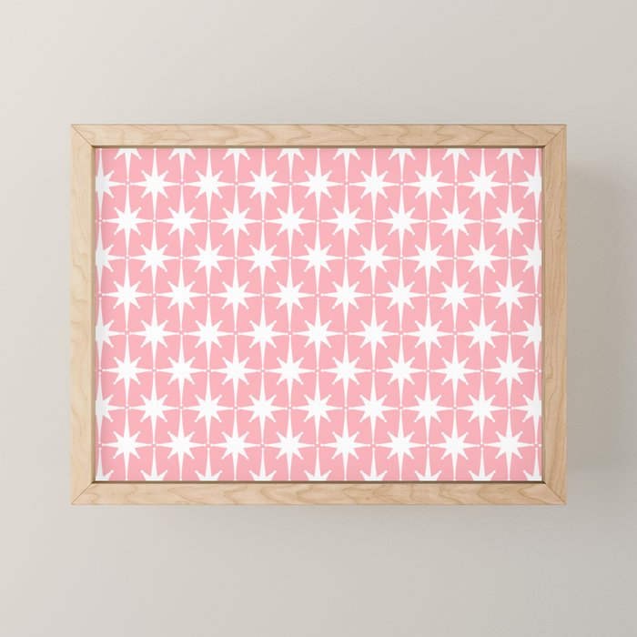 Midcentury Modern Atomic Age Starburst Pattern in White and Pink Mini Art Print Gallery Image 1