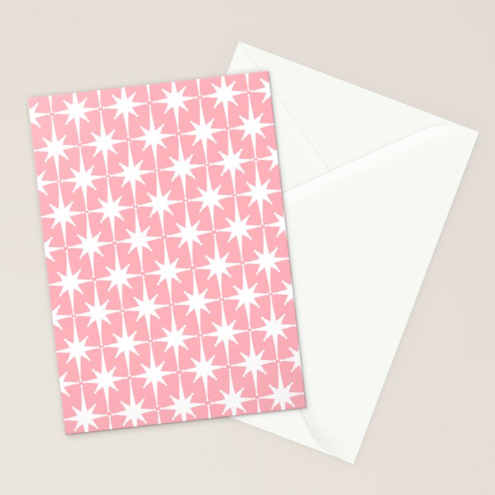 Midcentury Modern Atomic Age Starburst Pattern in White and Pink Stationery Card Gallery Image 2